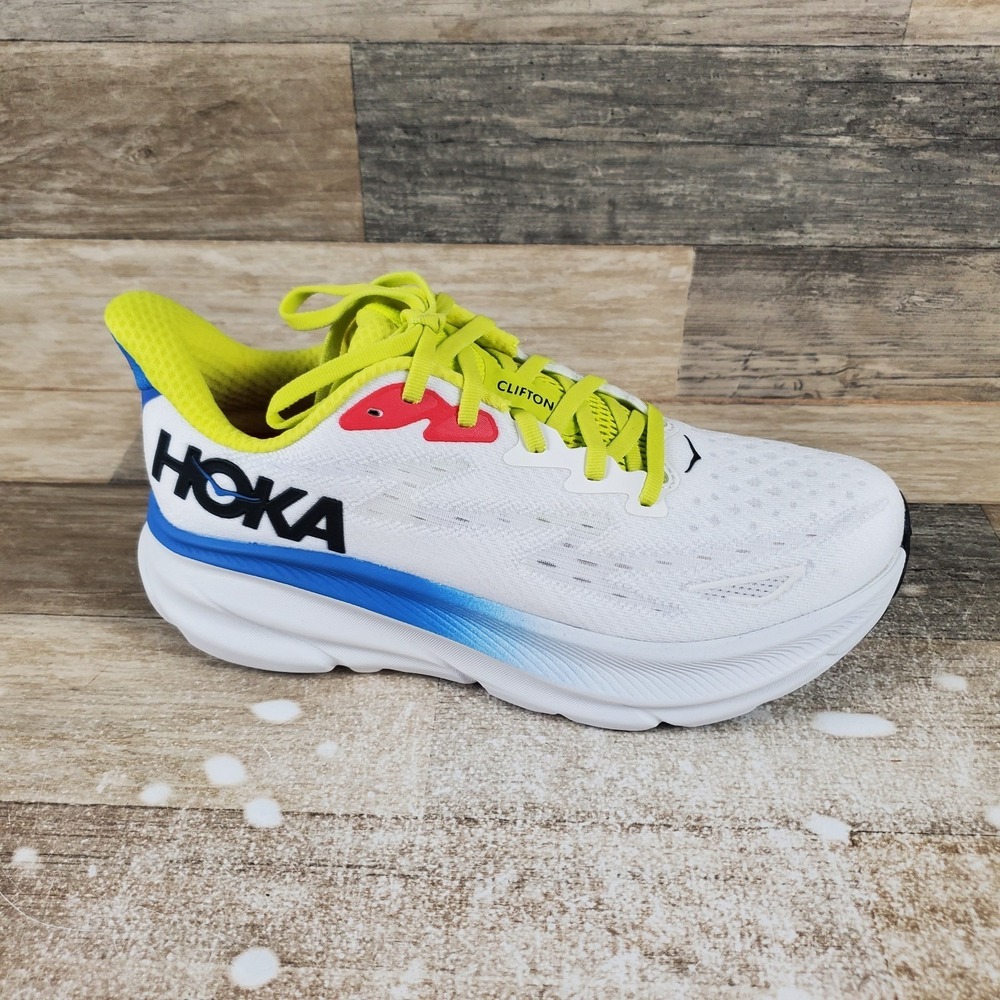 Hoka One One Clifton‎ 9 Mens Shoes Sz 7 Blanc De Blanc Virtual Blue Lace Up